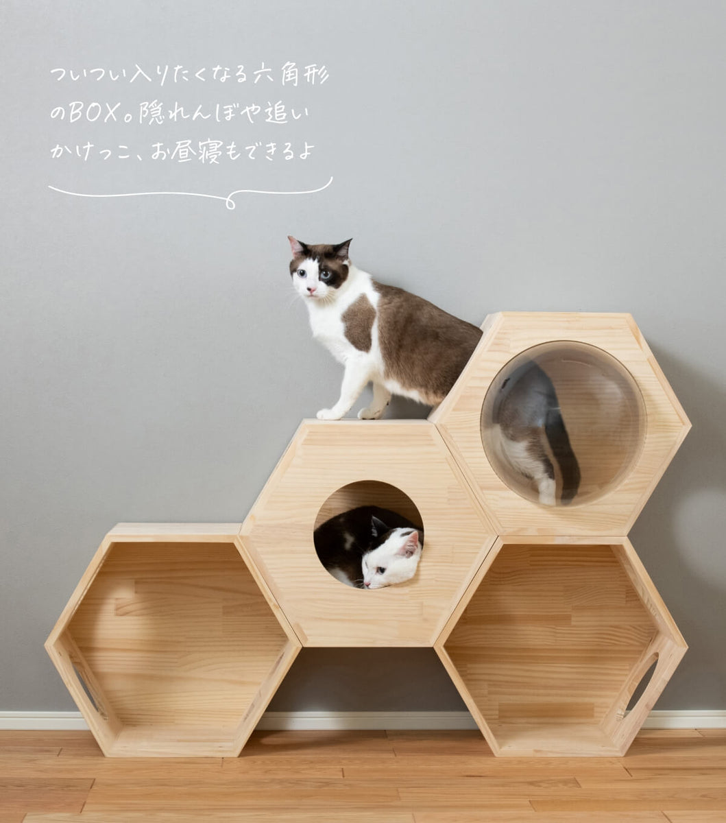 猫ハウスキャットタワー 六角BOXセット（連結用） ｜ 猫のための木工所